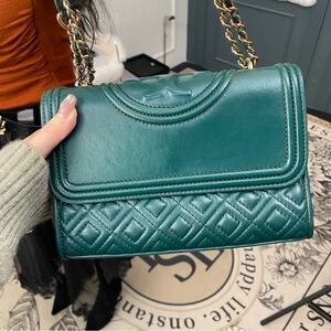 Green Quilted Leather Chain Crossbody Bag - Unbranded